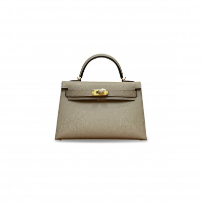 HERMÈS MINI KELLY II EPSOM TURTLEDOVE GRAY GOLD BUCKLE (19*12*5.5cm) 